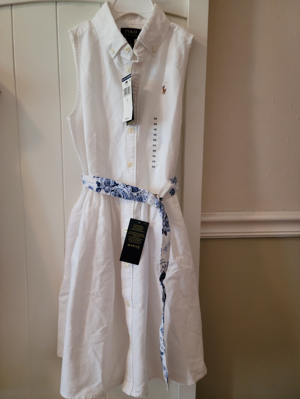 NWT ralph lauren polo floral belted white shirt dress sz 10 girls